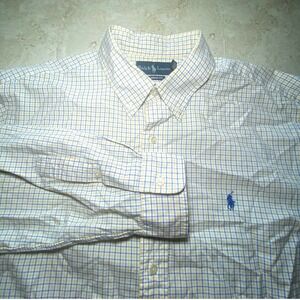 Ralph Lauren Classic Fit Plaid Button Down Shirt Mens Yellow Blue‎ Long Sleeve